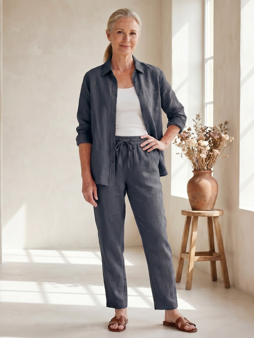 Nora | Completo Camicia a Maniche Lunghe e Pantaloni Affusolati