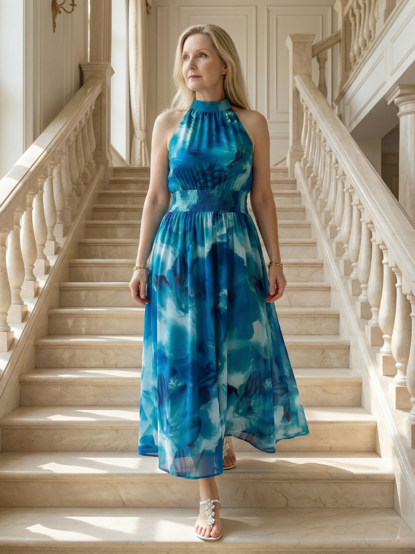 Sylin | Abito Midi con Scollo All’Americana e Vita Arricciata