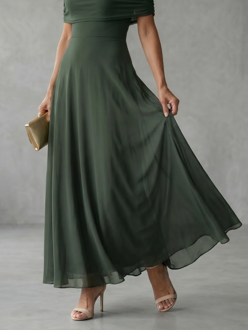 Giugno | Abito midi drappeggiato off-shoulder