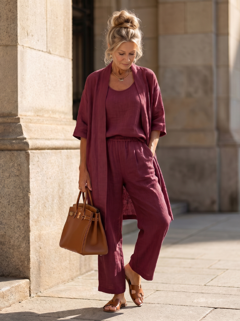 Renata | Set Relaxed a Tre Pezzi con Top e Pantaloni