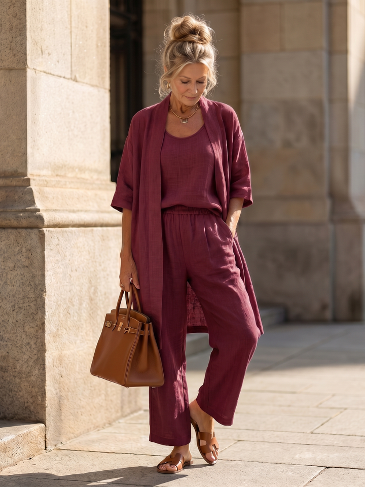 Renata | Set Relaxed a Tre Pezzi con Top e Pantaloni