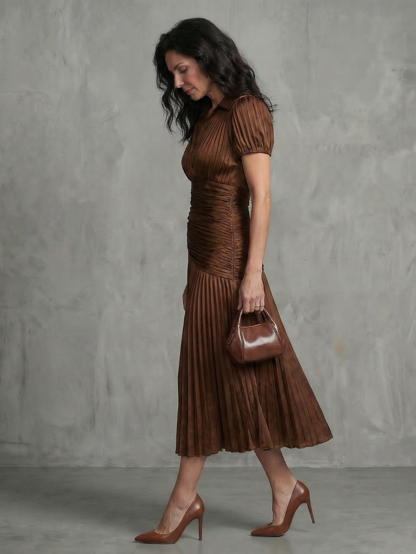 Theodora | Abito midi a righe con vita plissettata