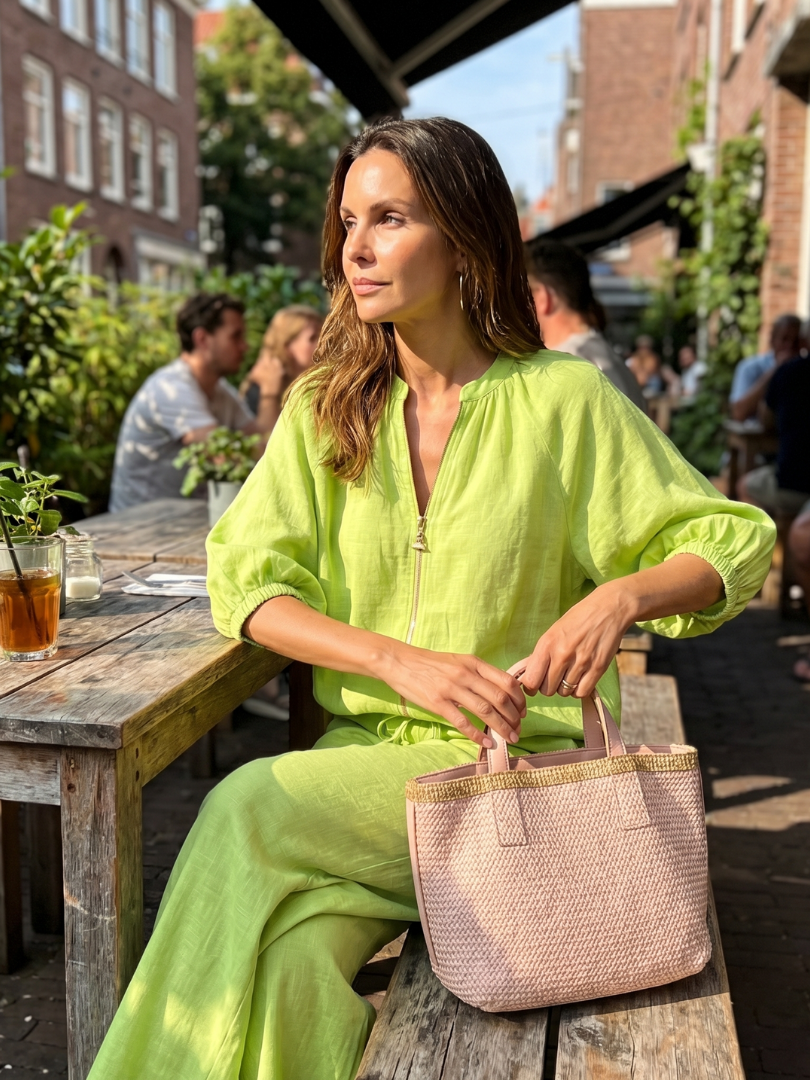 Natalia | Completo con Blusa con Zip e Pantaloni a Gamba Larga
