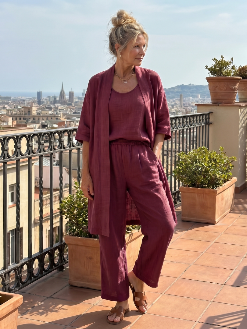 Renata | Set Relaxed a Tre Pezzi con Top e Pantaloni