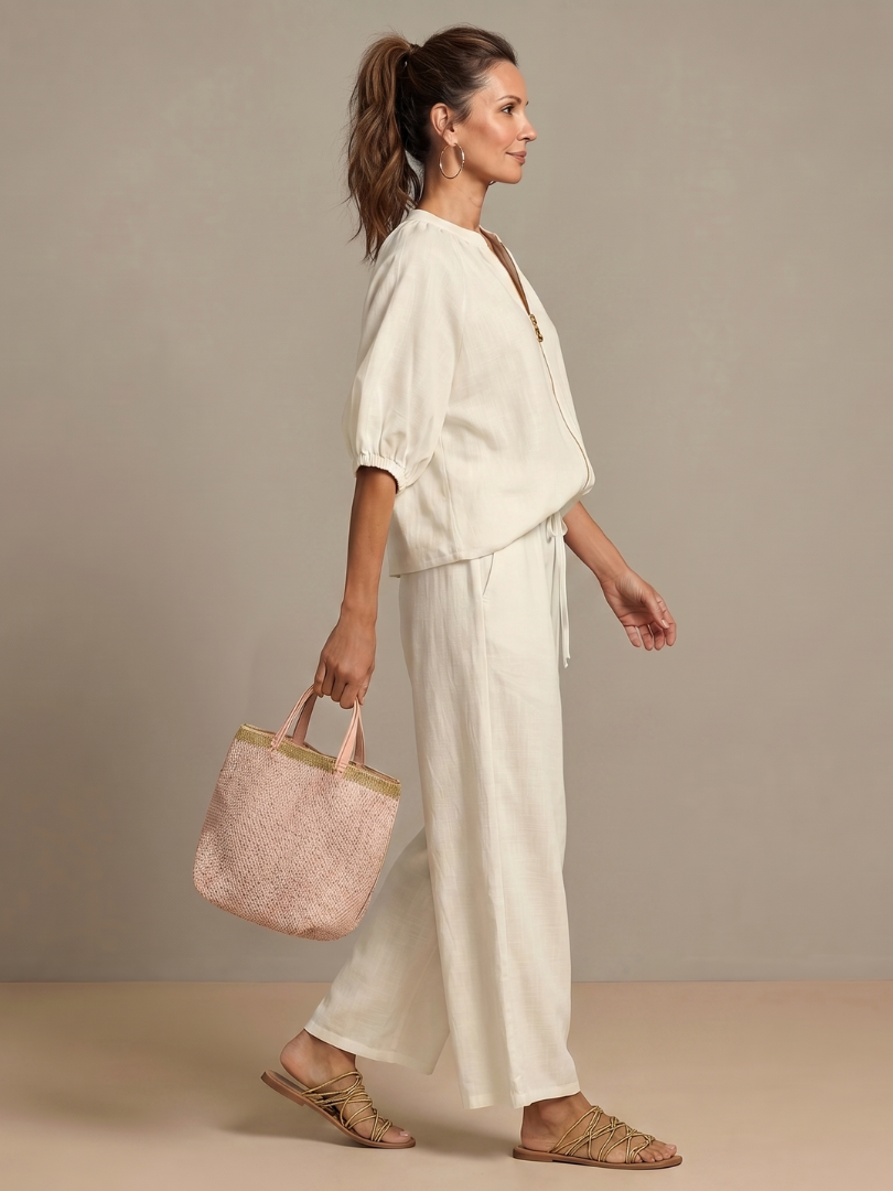 Natalia | Completo con Blusa con Zip e Pantaloni a Gamba Larga