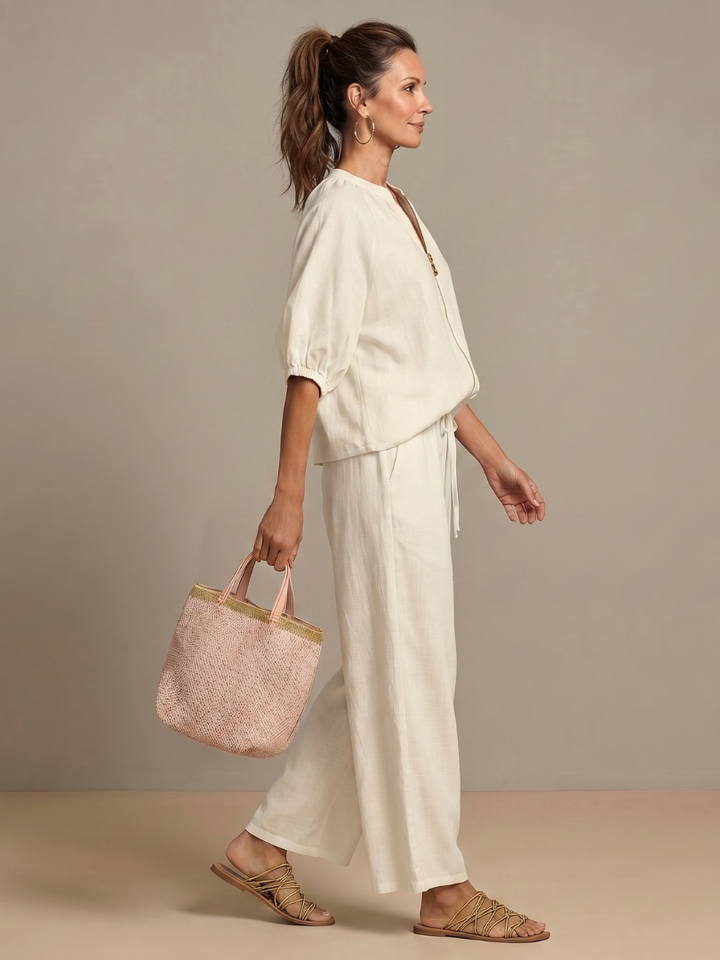 Natalia | Completo con Blusa con Zip e Pantaloni a Gamba Larga