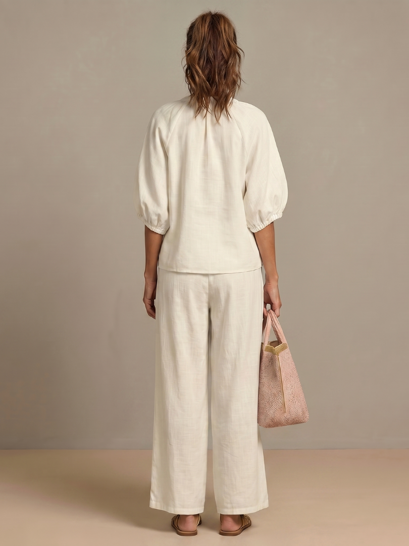Natalia | Completo con Blusa con Zip e Pantaloni a Gamba Larga
