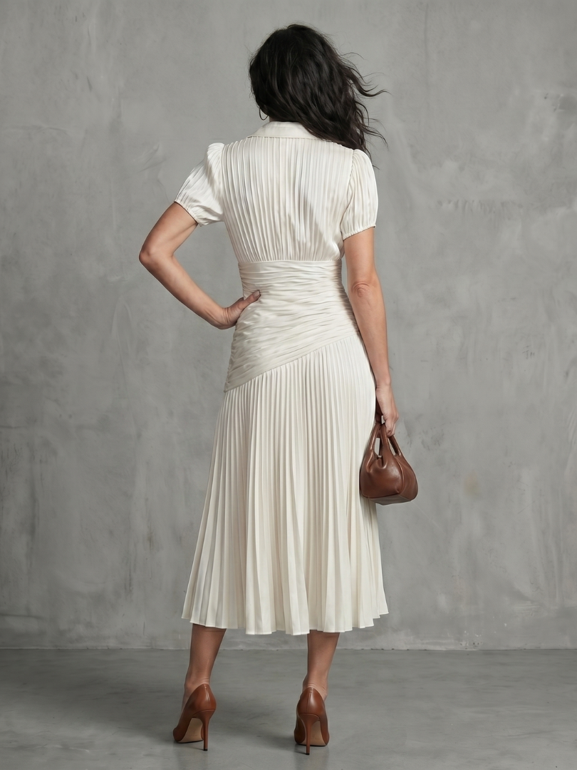 Theodora | Abito midi a righe con vita plissettata