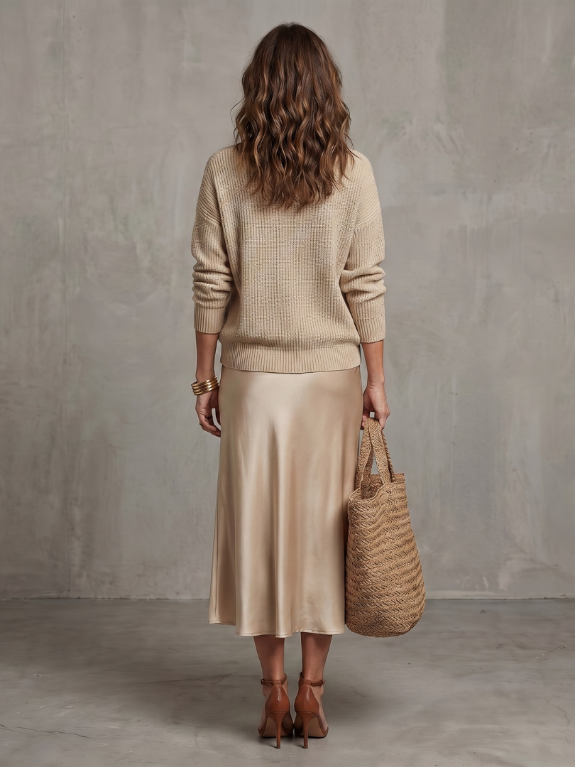 Luciana | Set Maglia e Gonna Satinata Taglio Sbieco