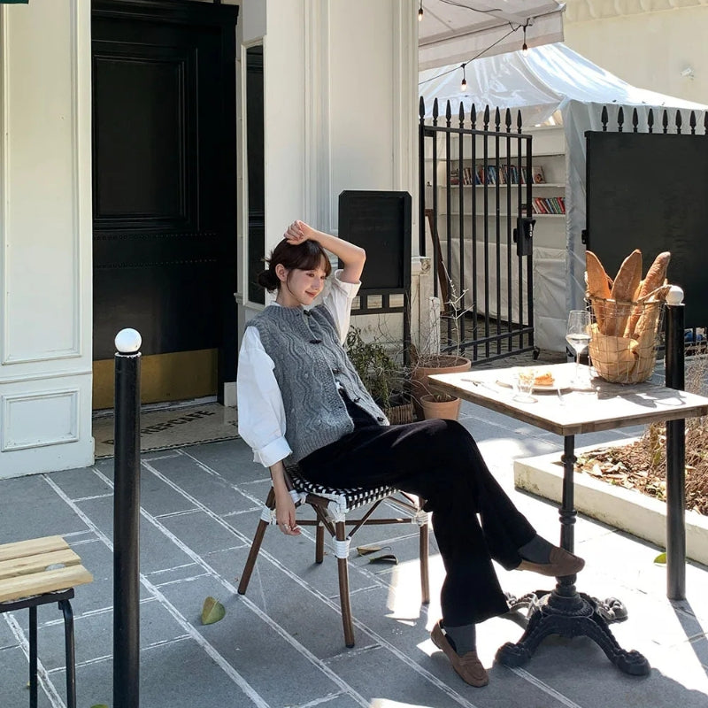 Rosie – Maglione senza maniche con scollo rotondo e bottoni