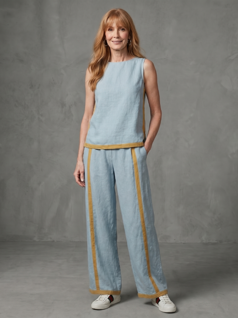 Irina | Completo con Top Senza Maniche e Pantaloni a Gamba Larga a Contrasto