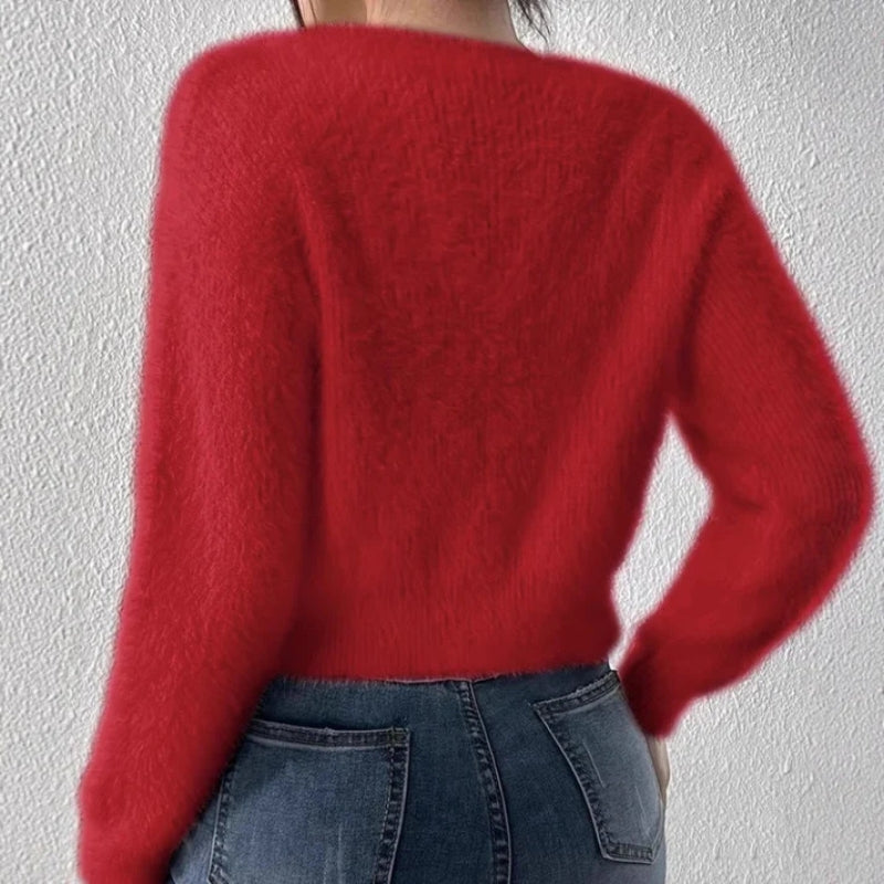 Aysel – Maglione a maniche lunghe con scollo a V e design con fiocco