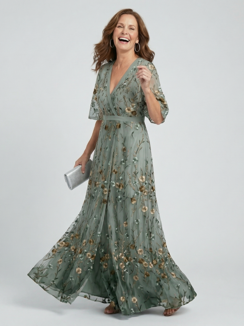 Selora | Abito Maxi Floreale con Scollo All’Americana