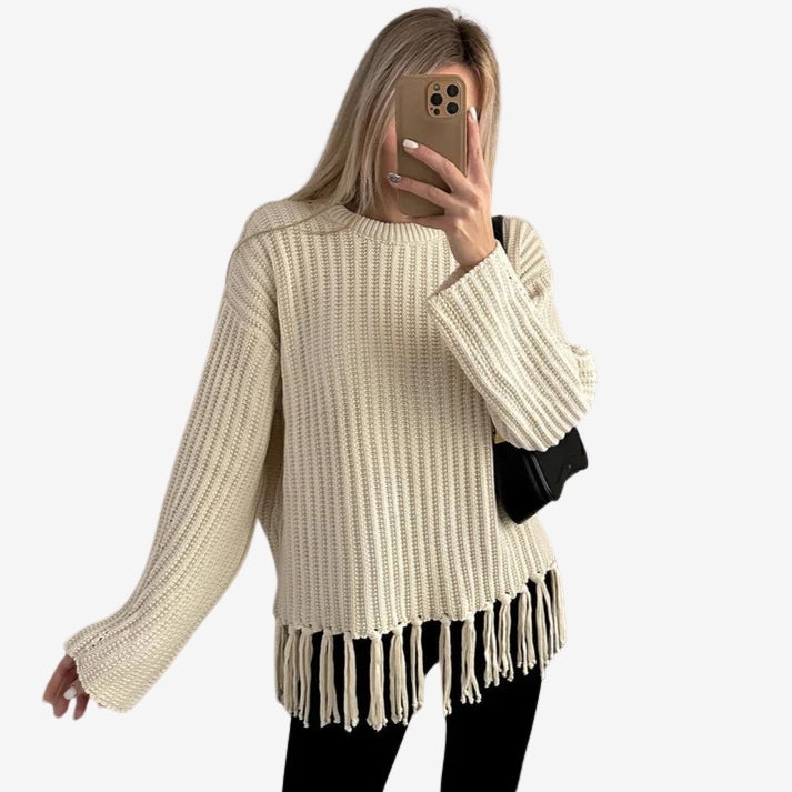 Aven – Maglione girocollo a maniche lunghe con frange