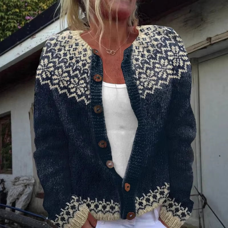 Aisling – Maglione stampato a manica lunga con scollo rotondo | Collo con bottoni per una vestibilità comoda | Classico per tutti i giorni | Taglie S–3XL | Blu, Verde, Blu scuro, Grigio
