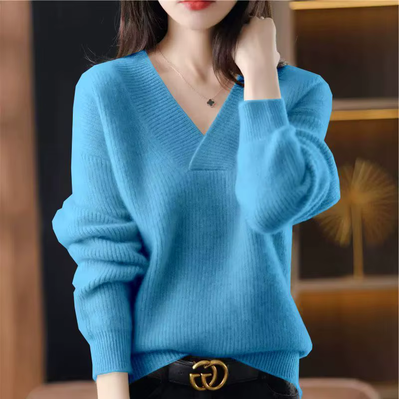 Maglione a costine con scollo a V da donna
