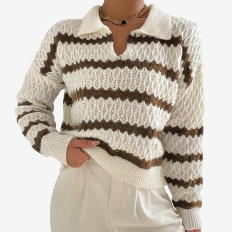 Amara – Maglione con maniche lunghe, collo a revers e design a righe
