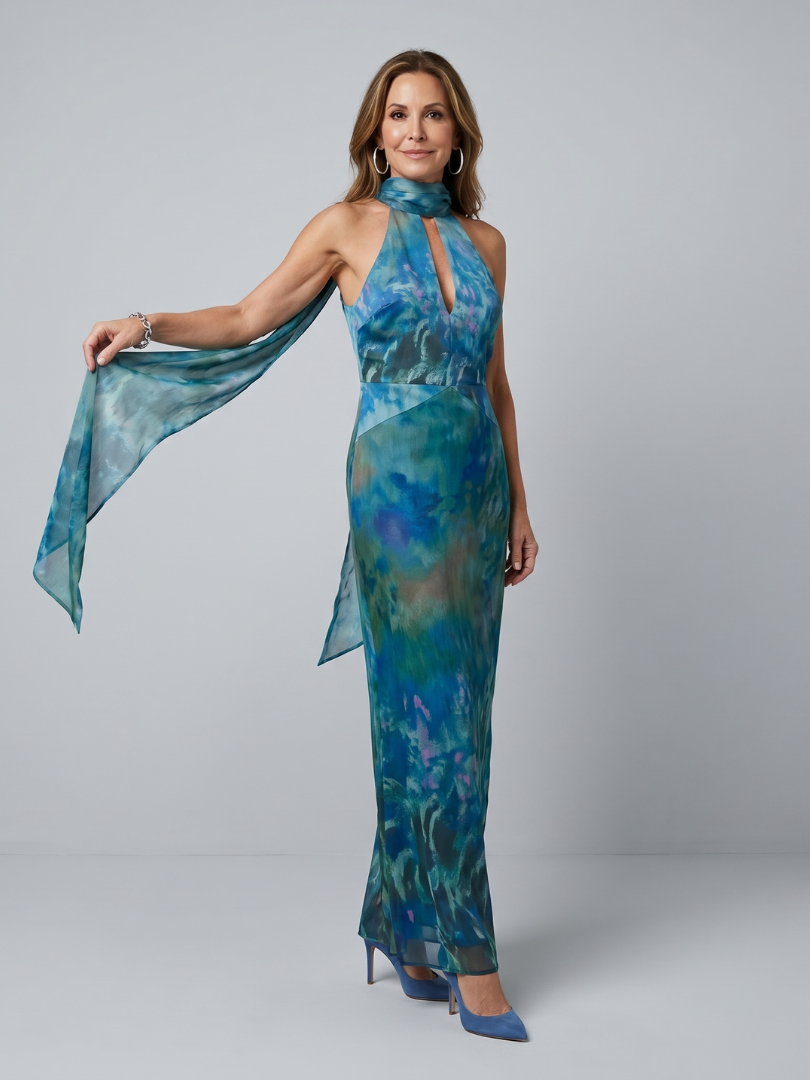 Juniper | Abito Maxi Halter Senza Maniche con Apertura Keyhole