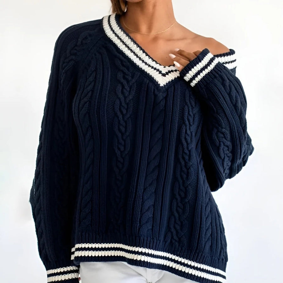Helena – Maglione a maniche lunghe a trecce con scollo a V