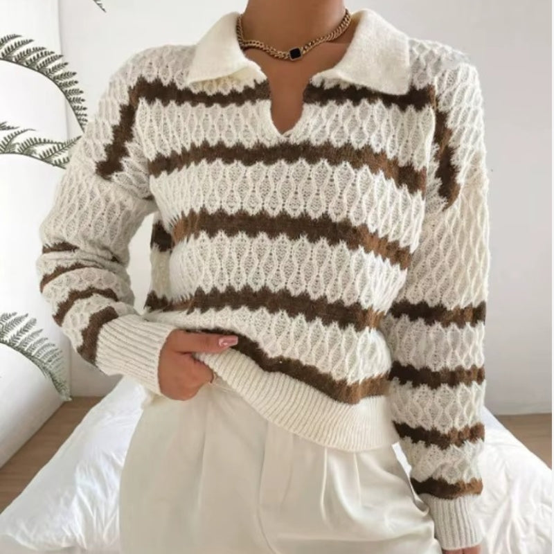 Amara – Maglione con maniche lunghe, collo a revers e design a righe
