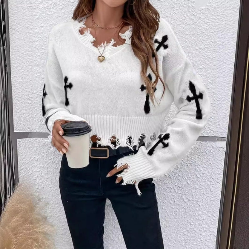 Melora – Maglione stampato a maniche lunghe con design a nappine