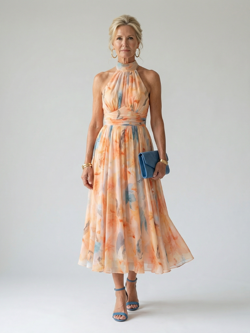 Rita | Abito Midi con Scollo Morbido all’Americana