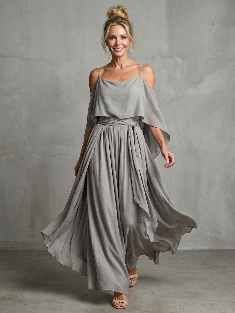 Marisol | Set con Top Drappeggiato a Spalle Scoperte e Pantaloni a Gamba Larga