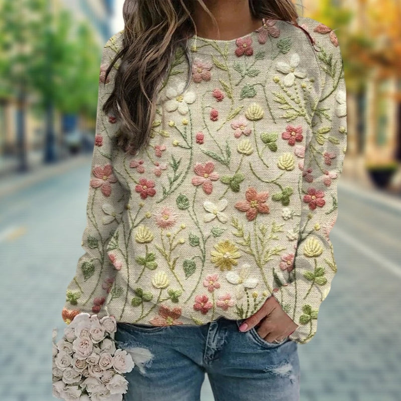 Alice – Maglione a maniche lunghe con scollo rotondo e design ricamato a fiori