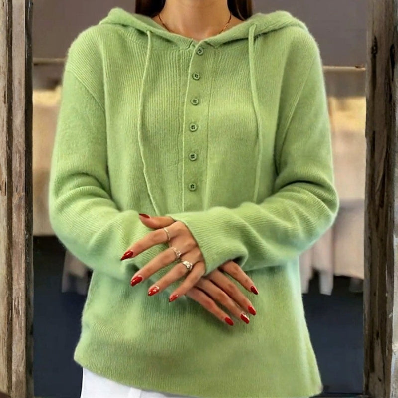 Poppy – Maglione a maniche lunghe con cappuccio regolabile e chiusura a bottoni