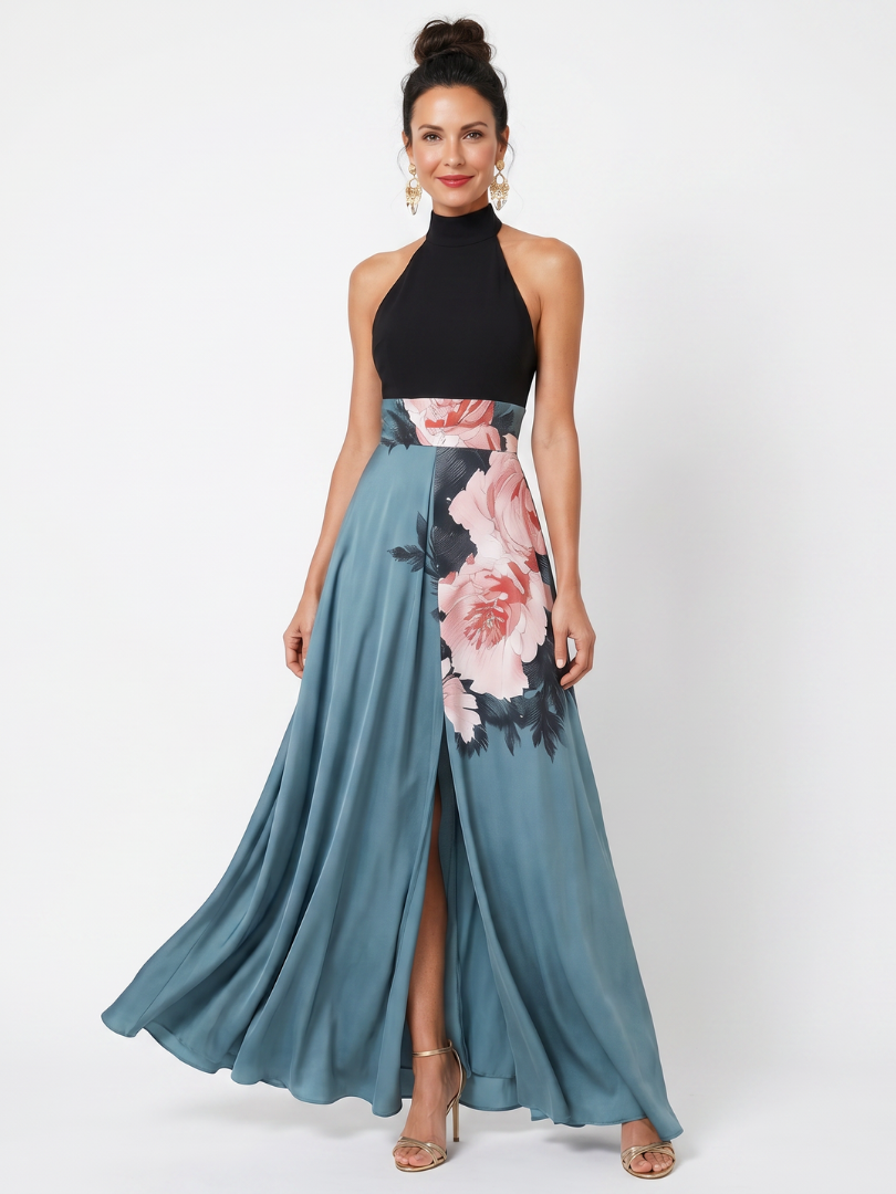Fiorella | Abito Maxi Floreale con Corpetto Halter