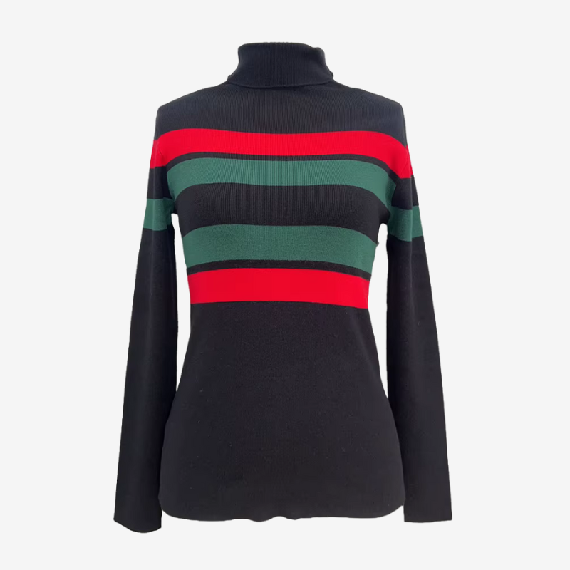 Simone – Maglione a Collo Alto a Righe con Maniche Lunghe