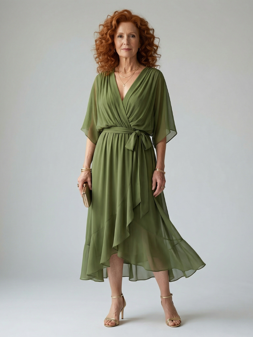Rosalia | Abito Midi Drappeggiato Leggero