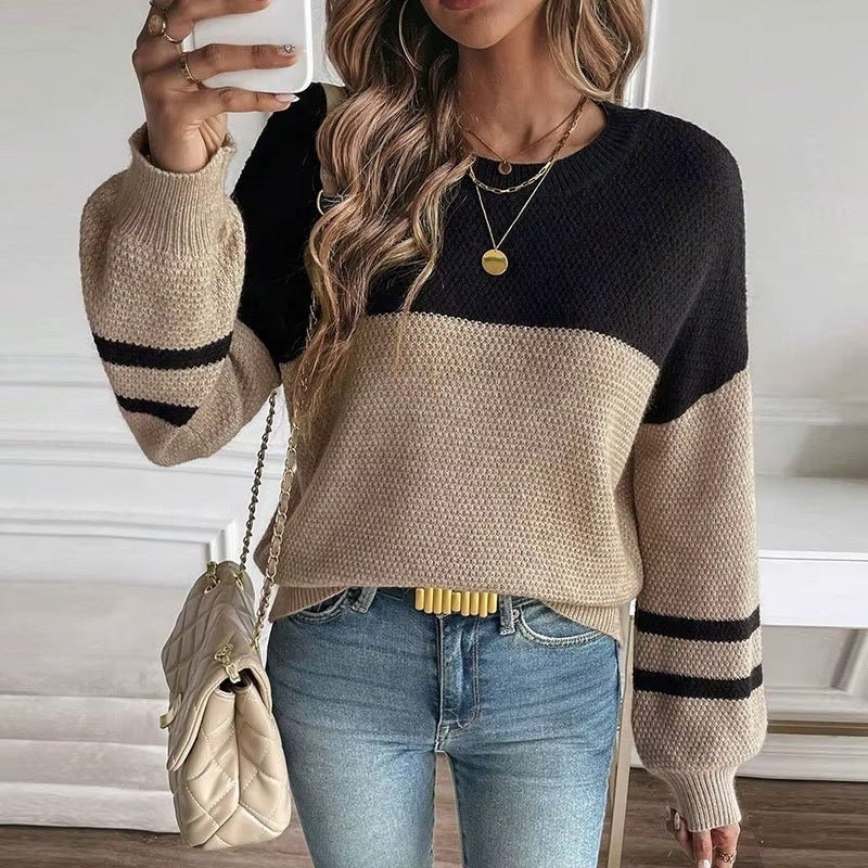 Skylar – Maglione con maniche lunghe, scollo rotondo e dettagli a coste