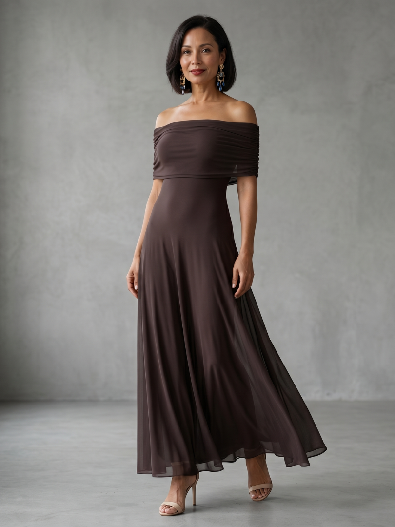 Giugno | Abito midi drappeggiato off-shoulder