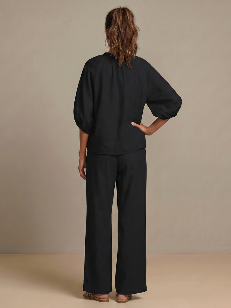 Natalia | Completo con Blusa con Zip e Pantaloni a Gamba Larga