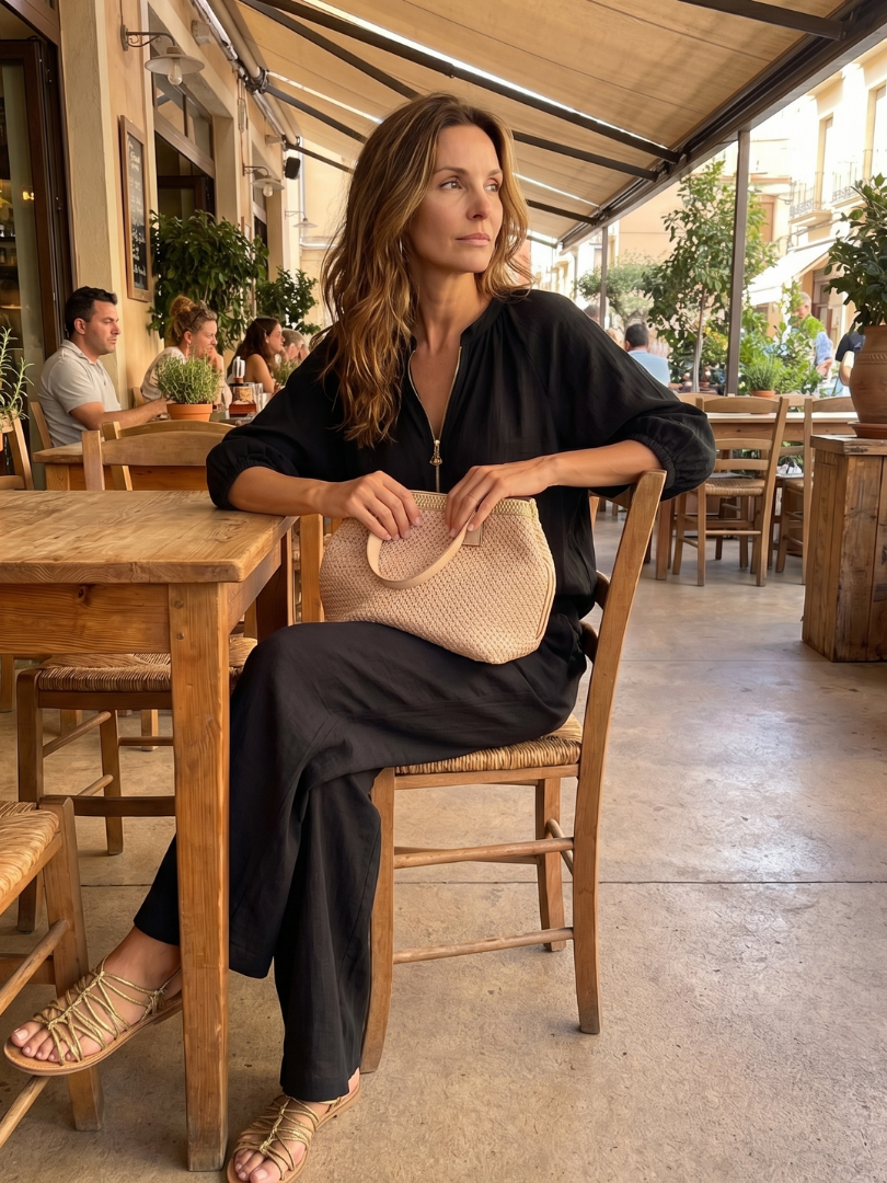 Natalia | Completo con Blusa con Zip e Pantaloni a Gamba Larga