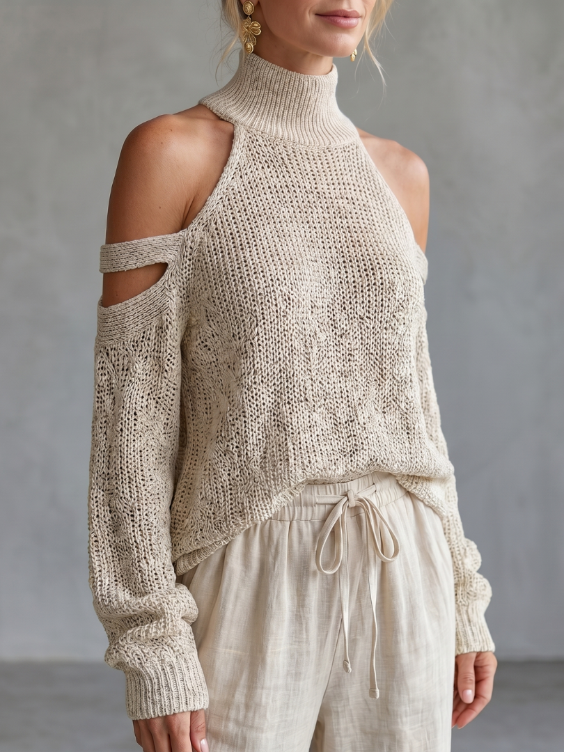 Laura | Set in Maglia con Spalle Scoperte e Pantaloni a Gamba Larga