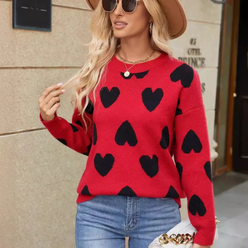 Taliah – Maglione a maniche lunghe con motivo a cuori e scollo rotondo