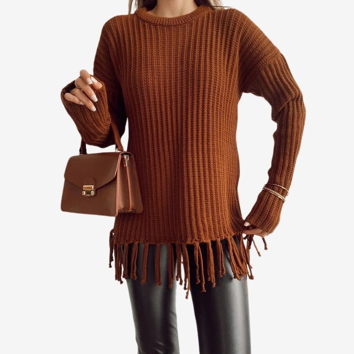 Aven – Maglione girocollo a maniche lunghe con frange