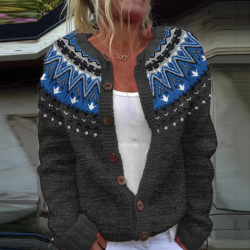 Aisling – Maglione stampato a manica lunga con scollo rotondo | Collo con bottoni per una vestibilità comoda | Classico per tutti i giorni | Taglie S–3XL | Blu, Verde, Blu scuro, Grigio