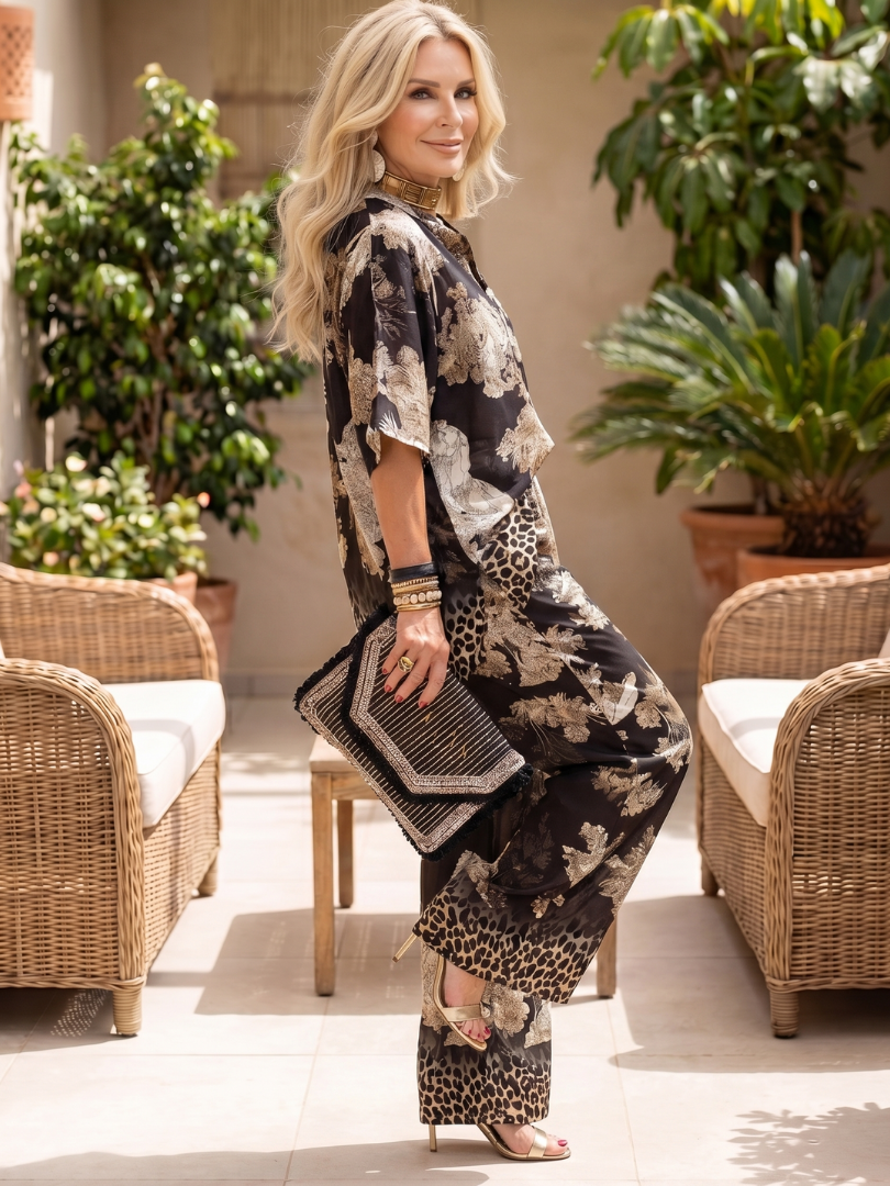 Mina | Set con top avvolgente e pantaloni a gamba larga stampati