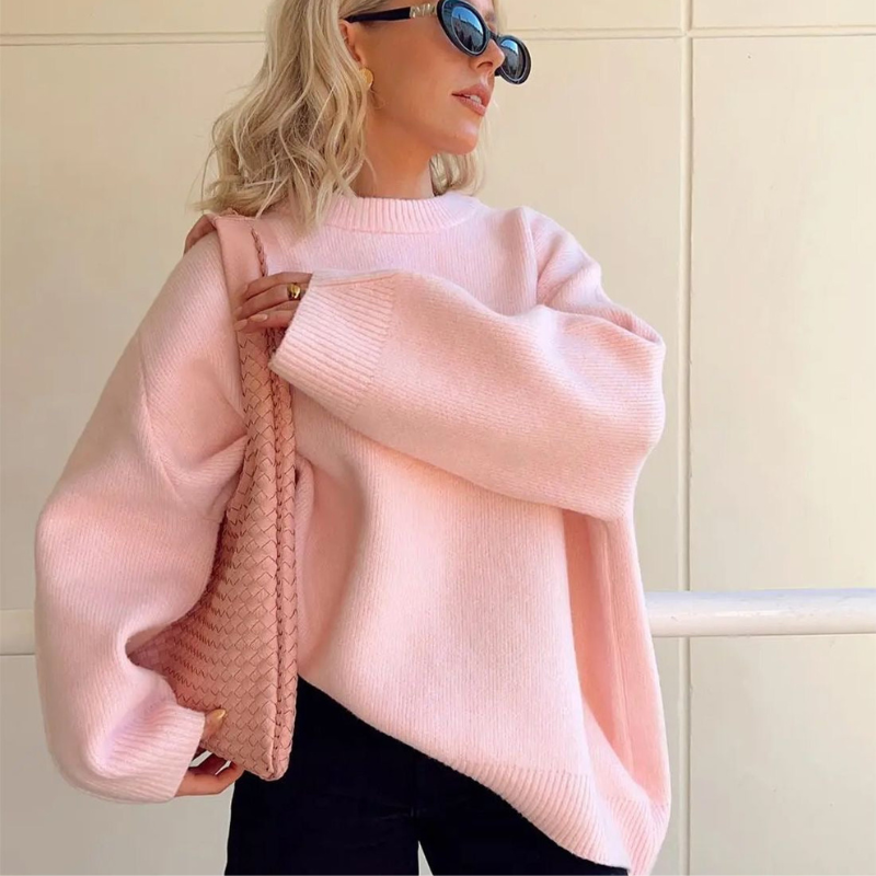 Yavina - Maglione oversize a maniche lunghe con motivo a coste