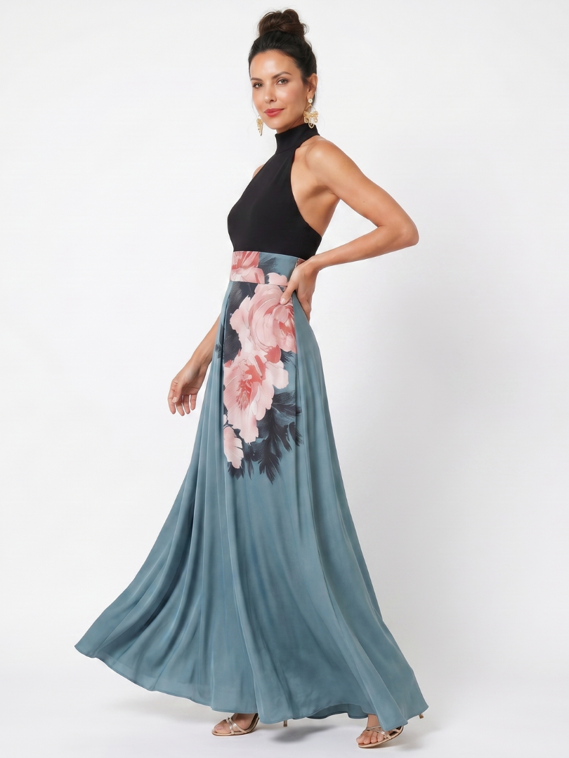 Fiorella | Abito Maxi Floreale con Corpetto Halter