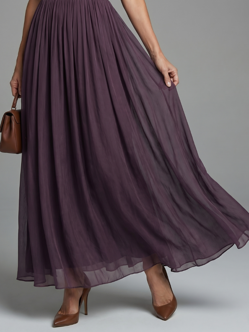 Elia | Abito Maxi con Vita Arricciata e Scollo a Goccia