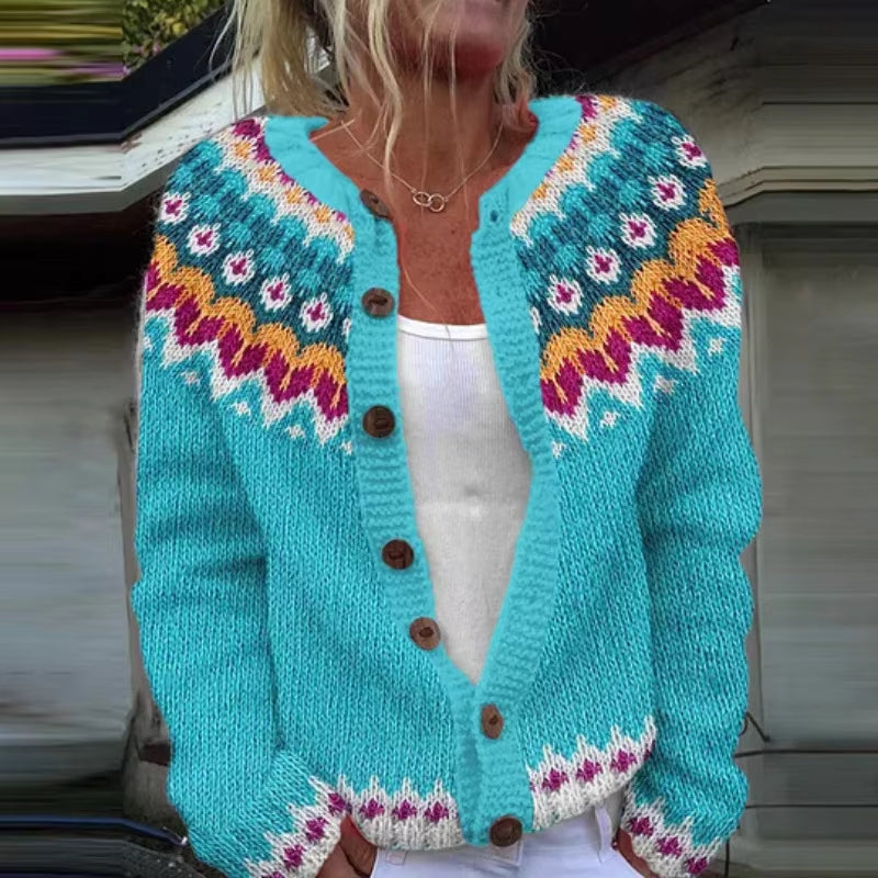 Aisling – Maglione stampato a manica lunga con scollo rotondo | Collo con bottoni per una vestibilità comoda | Classico per tutti i giorni | Taglie S–3XL | Blu, Verde, Blu scuro, Grigio