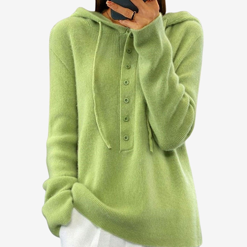 Poppy – Maglione a maniche lunghe con cappuccio regolabile e chiusura a bottoni