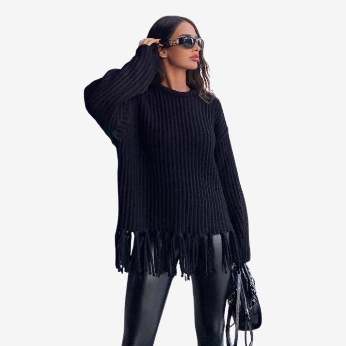 Aven – Maglione girocollo a maniche lunghe con frange