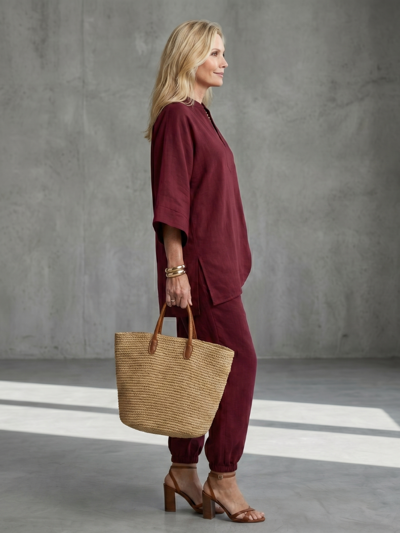 Georgiana | Completo tunica con scollo a V e pantaloni con orlo arricciato
