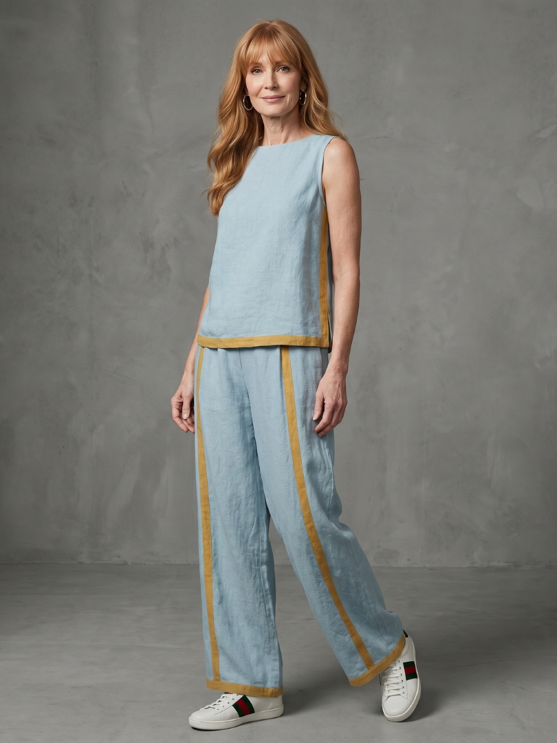 Irina | Completo con Top Senza Maniche e Pantaloni a Gamba Larga a Contrasto