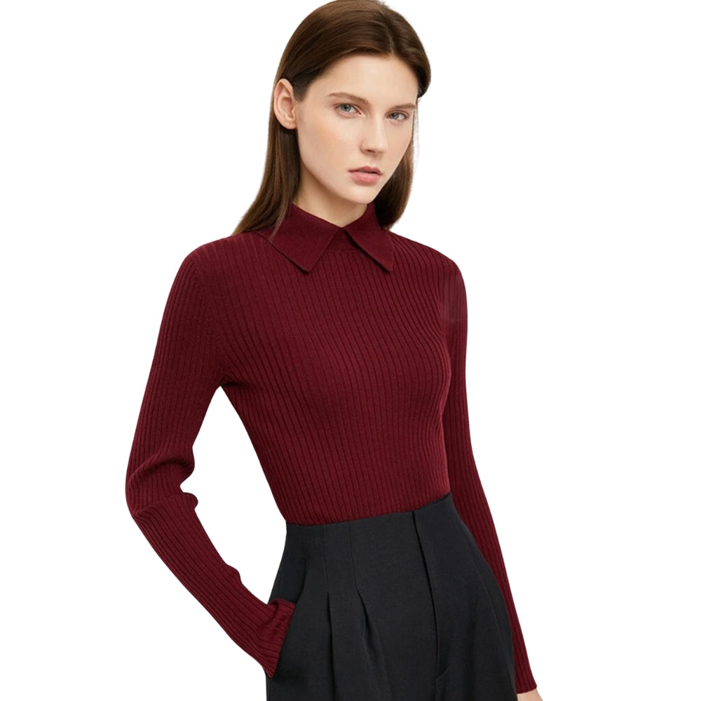 Natalie - Maglione slim fit con maniche lunghe e design a coste